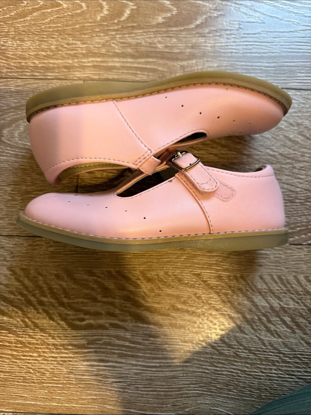 Footmates Girls Pink T-Strap Dress Shoes with Floral Cutouts